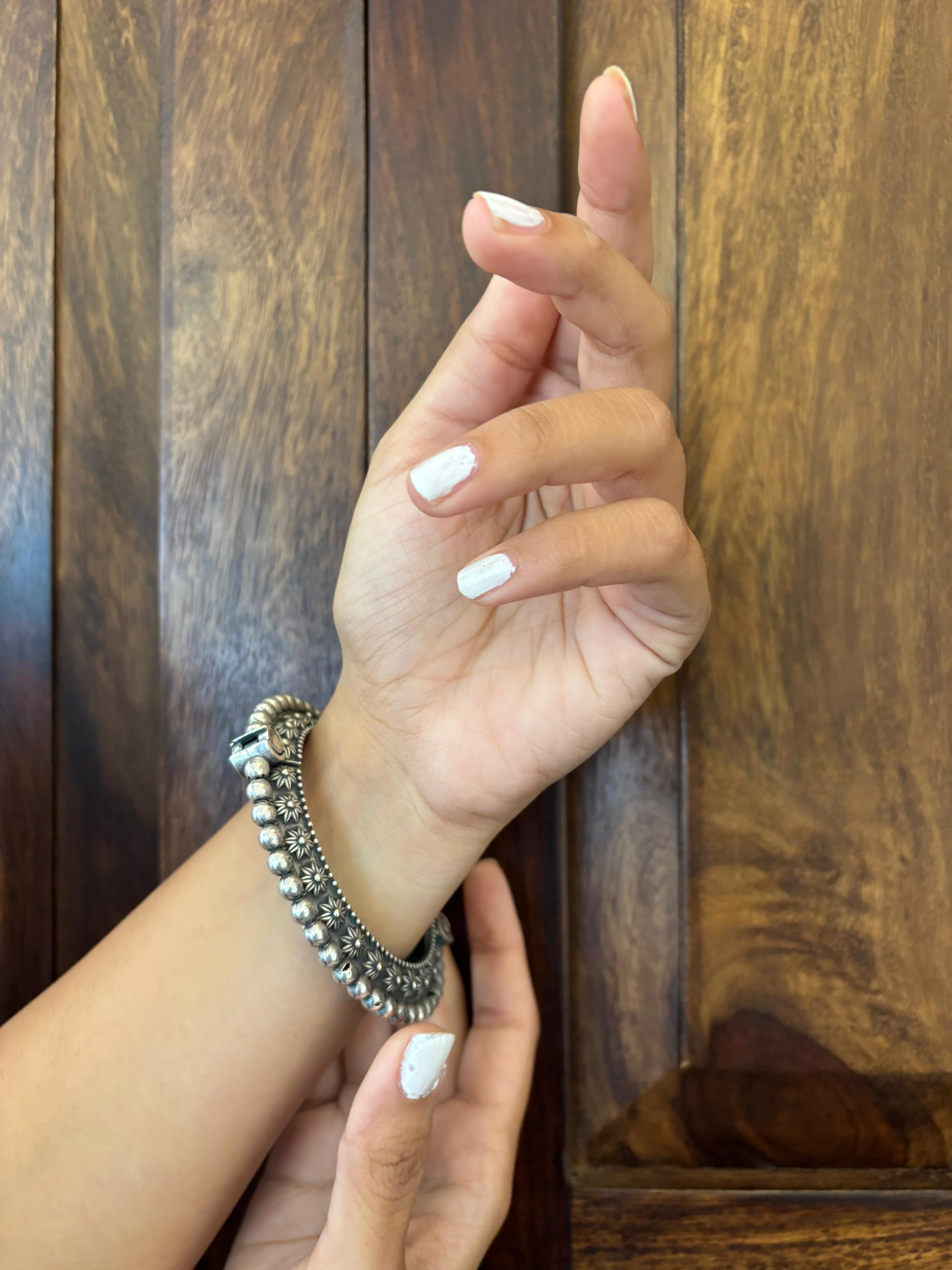 Antique floral charm bangle