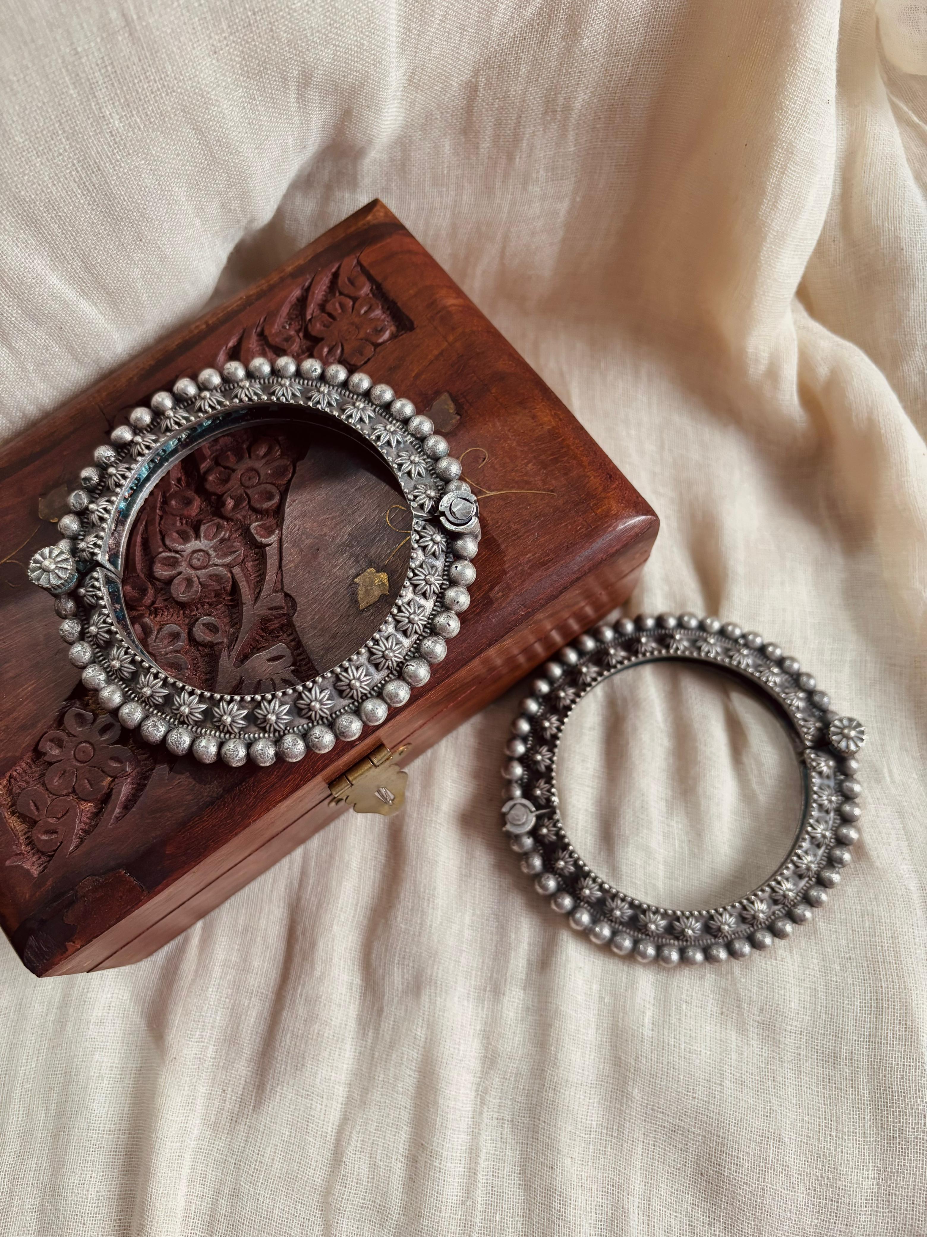 Antique floral charm bangle