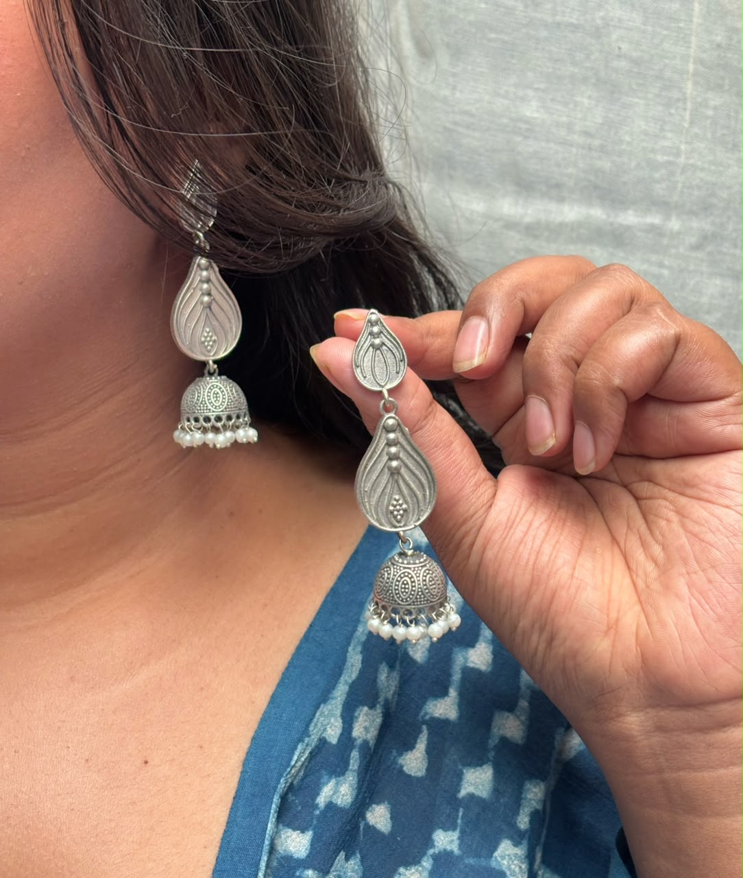 German silver Madhuban jhumka