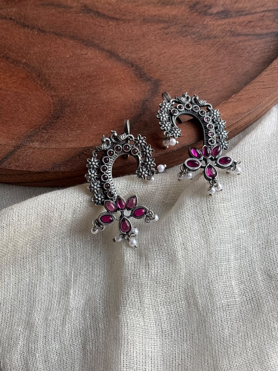 Lotus pink stone earcuff
