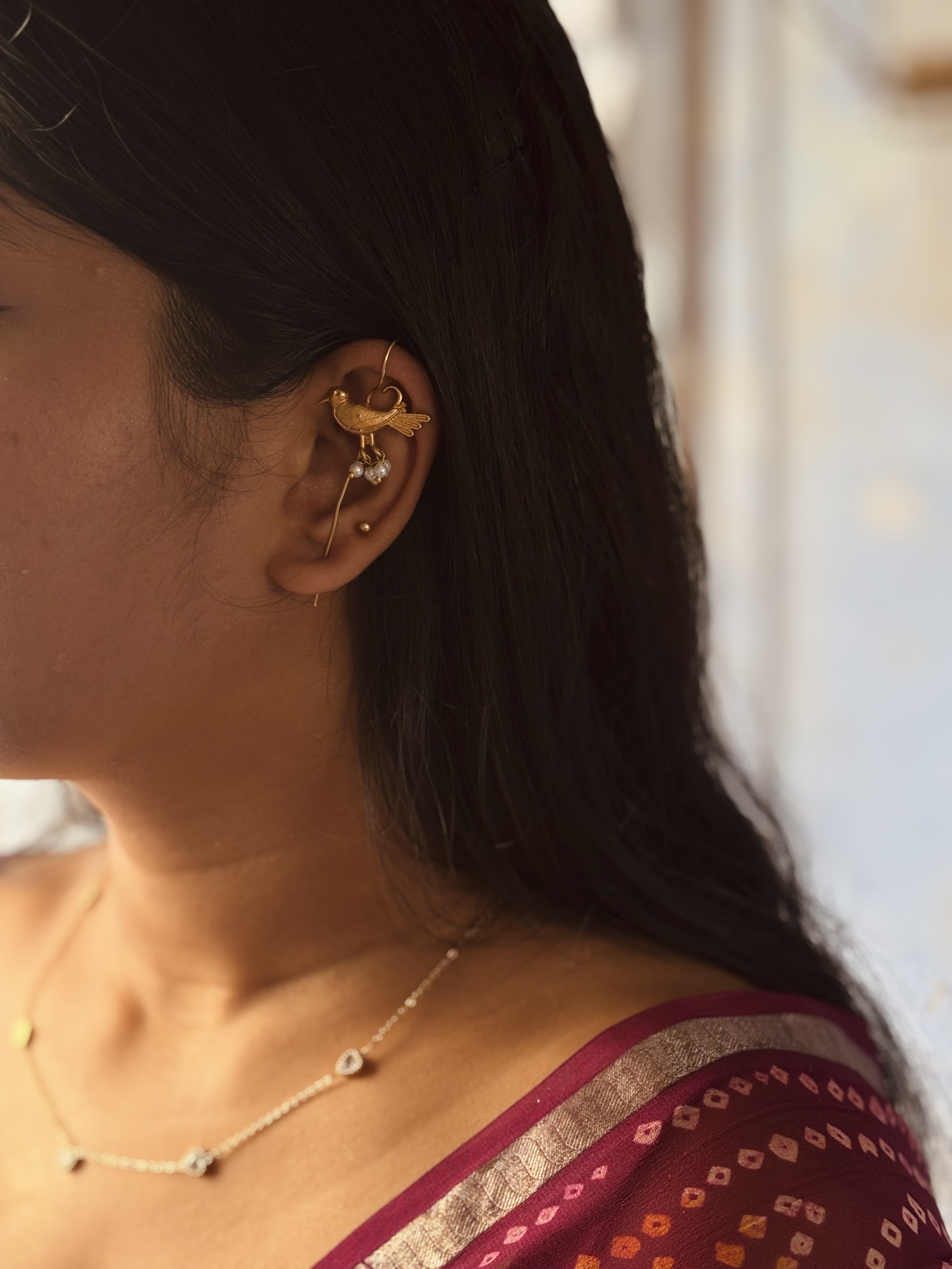 Bird pearl drop earcuff 