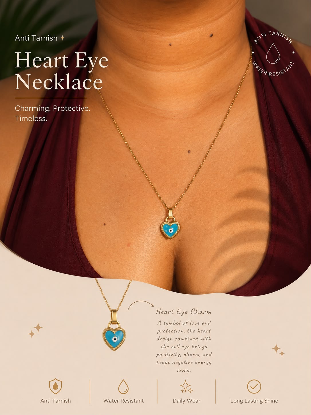 Heart evil eye pendent