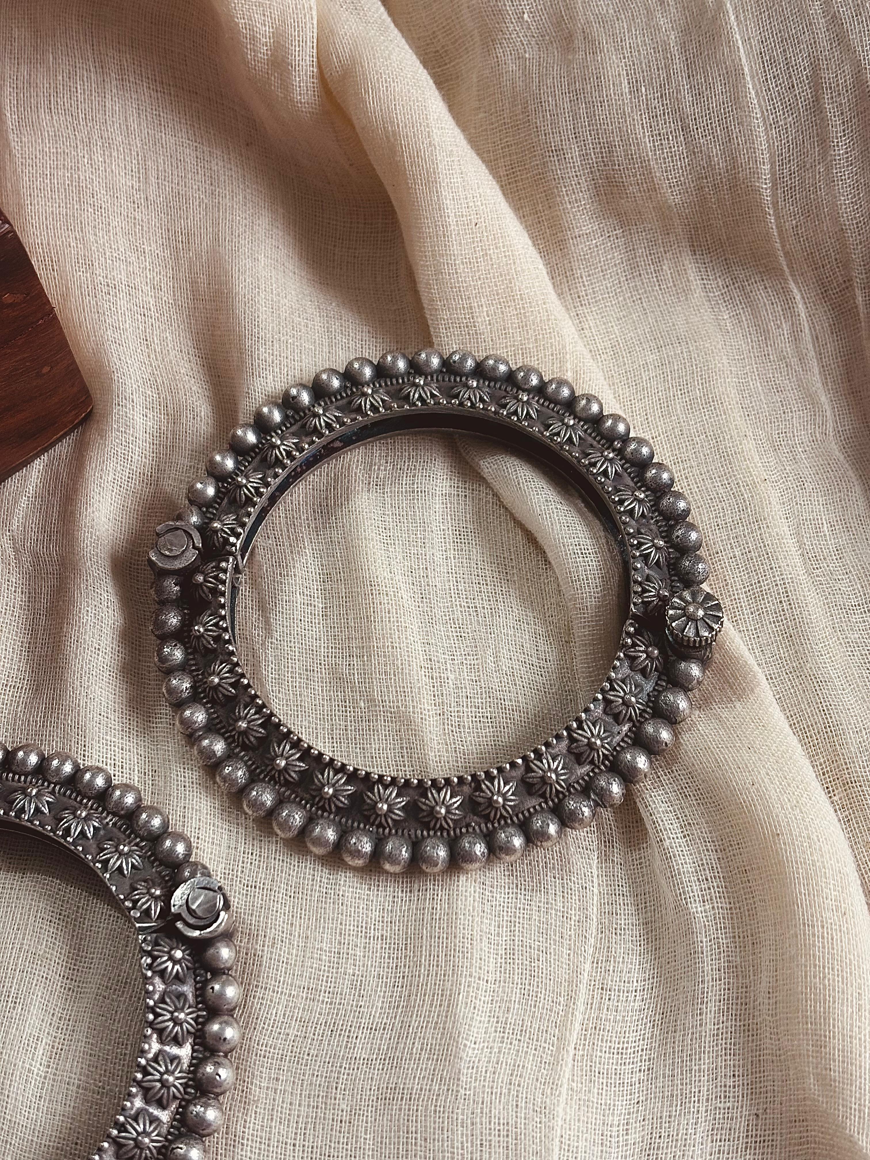 Antique floral charm bangle