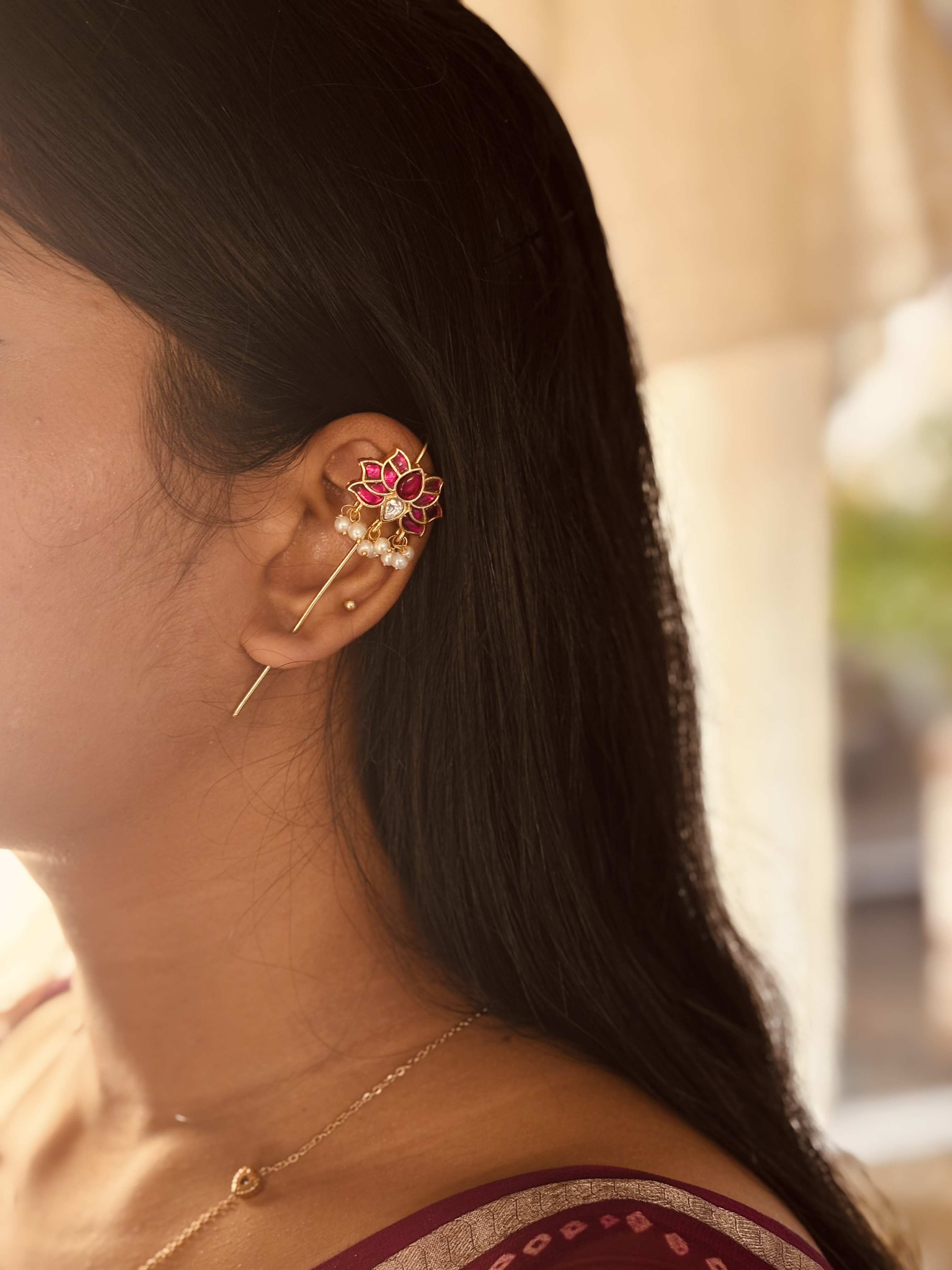 Lotus Pachi Kundan earcuff