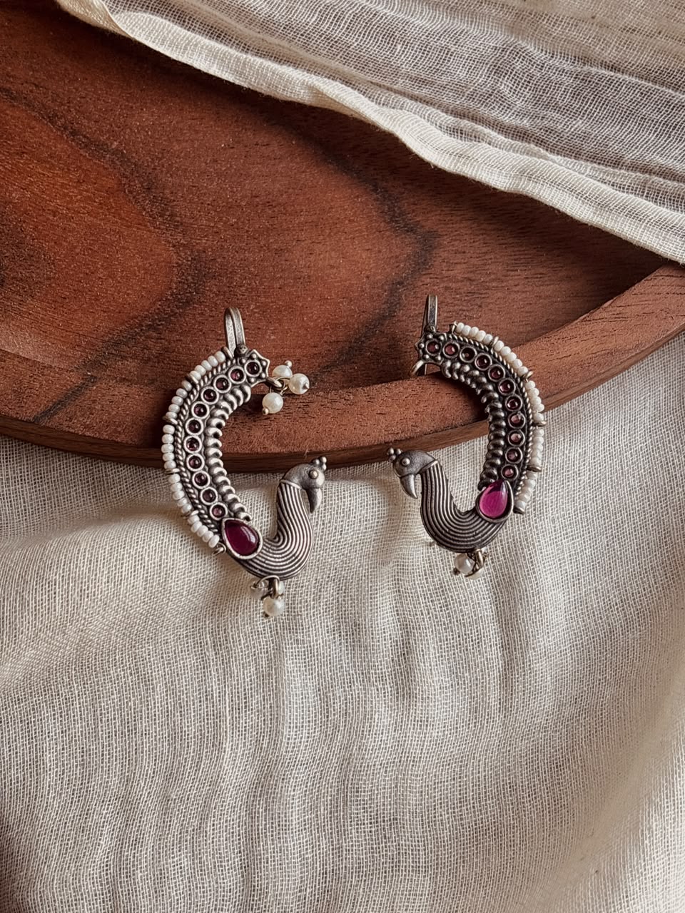 Peacock pink stone earcuff