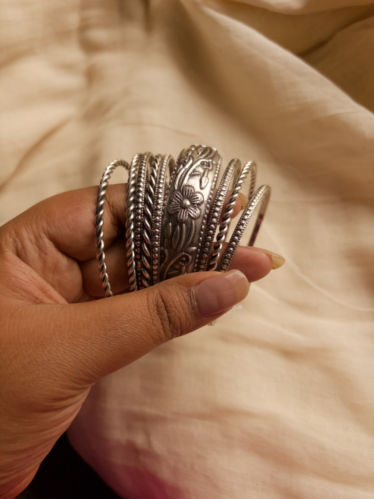Flower oxidised bangles
